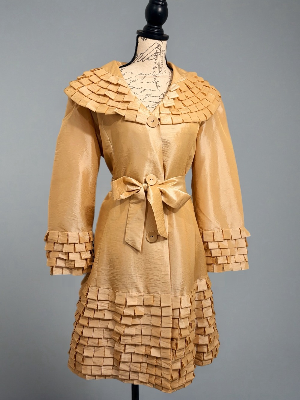 Vtg NWT Jerry T Ornate Shimmering Gold Dress Coat / Dress Sz XL Avante Garde